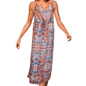 Junarose Tropical Paisley Print Blue Cream Floral Spaghetti Strap Sundress Sz 16